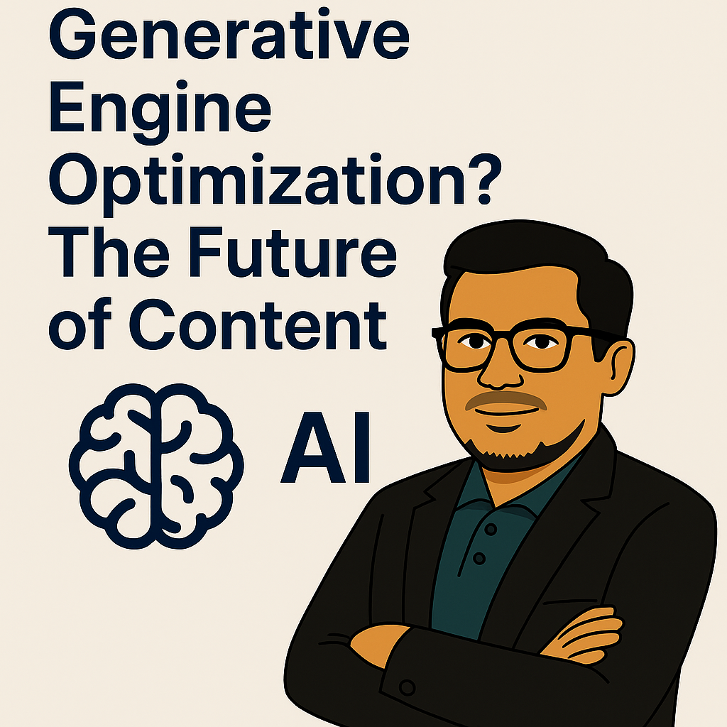Illustration of Asif Ikbal with bold headline "What Is GEO and Why It’s the Future of SEO" using AI icons and tech visual style.
